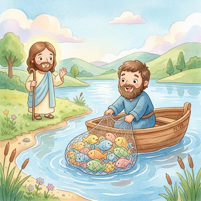 Pedro pescando com Jesus